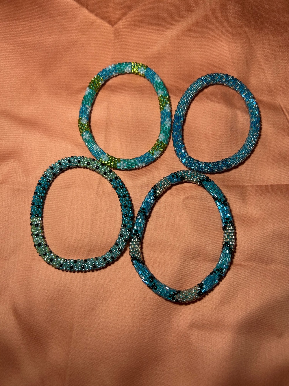 Handmade Nepal Blue & Green Beaded Bracelets - Women Jewelry